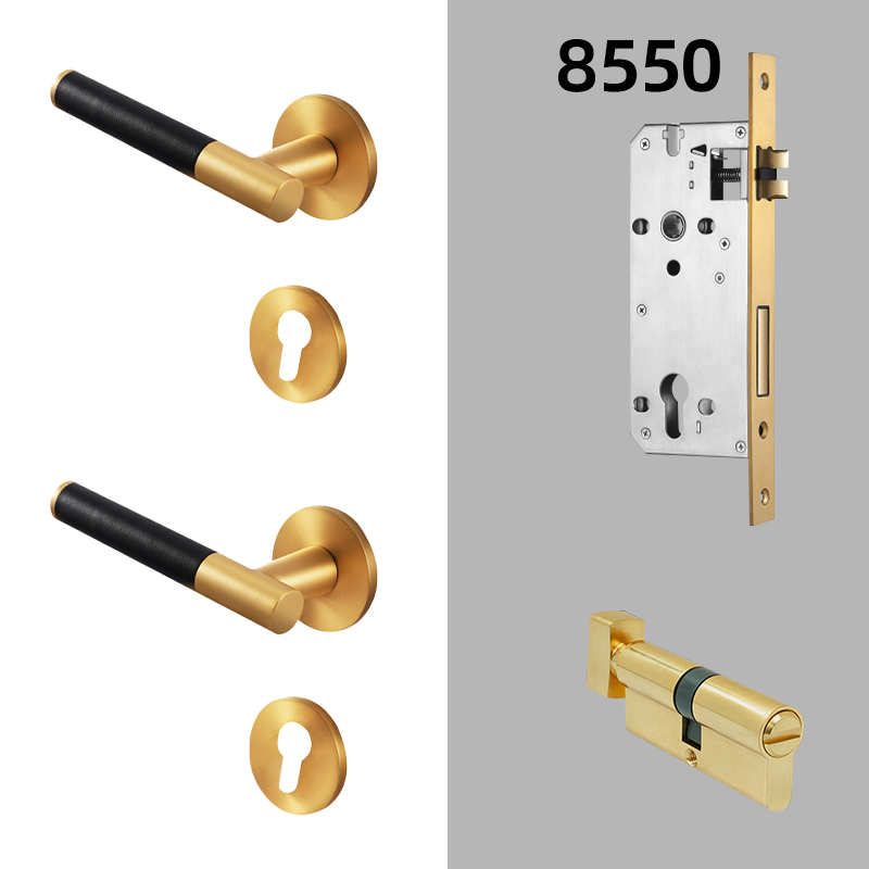 Dooroom Brass Leather Door Lock Set Modern Italian Interior Modern Bedroom Bathroom Double Wood Door Lever Set Dummy Handle DOOROOM