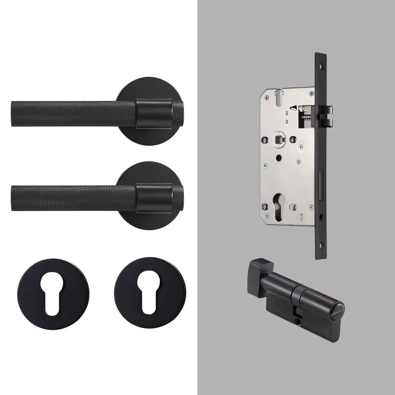 Dooroom Brass Knurled Door Lock Set Black Gold Interior Bedroom Bathroom Double Wood Door Lever Set Dummy Privacy DOOROOM