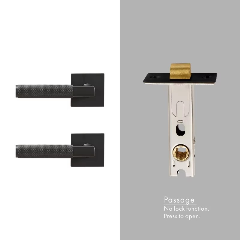 Dooroom Knurled Brass Door Lock Set Modern Interior Bedroom Bathroom Double Wood Door Lever Set Dummy Privacy Passage Lock DOOROOM