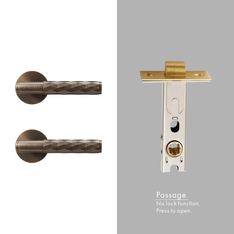 Dooroom Brass Hammered Door Lock Set Interior Bedroom Bathroom Double Wood Door Lever Set Dummy Privacy Passage Key Escutcheon DOOROOM
