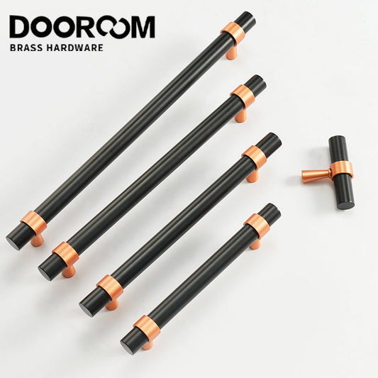 Dooroom Brass Furniture Handles Modern Copper Black Pulls Cupboard Wardrobe Dresser Shoe Box Drawer Cabinet Handles Knobs DOOROOM
