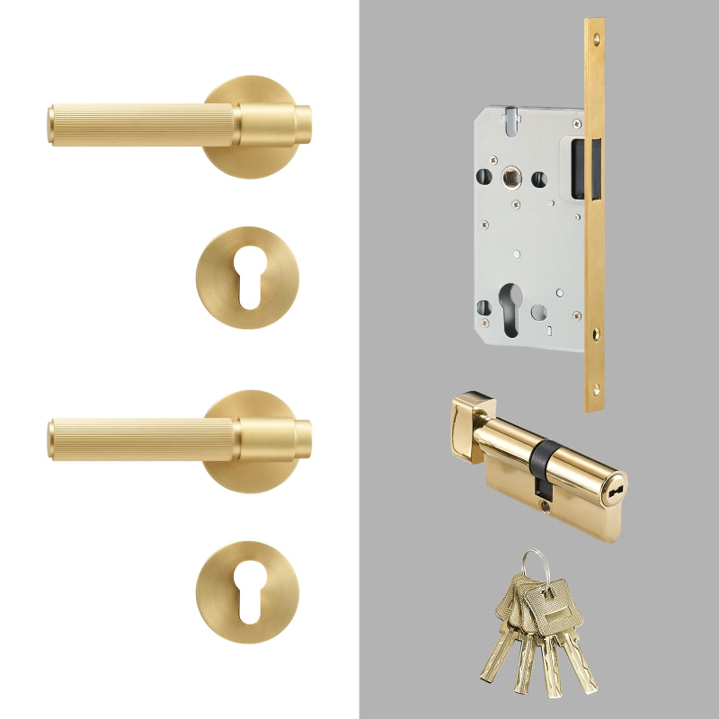 Dooroom Brass Door Lock Set Modern Stripe Shiny Gold Interior Bedroom Bathroom Double Wood Door Lever Dummy Privacy Passage DOOROOM