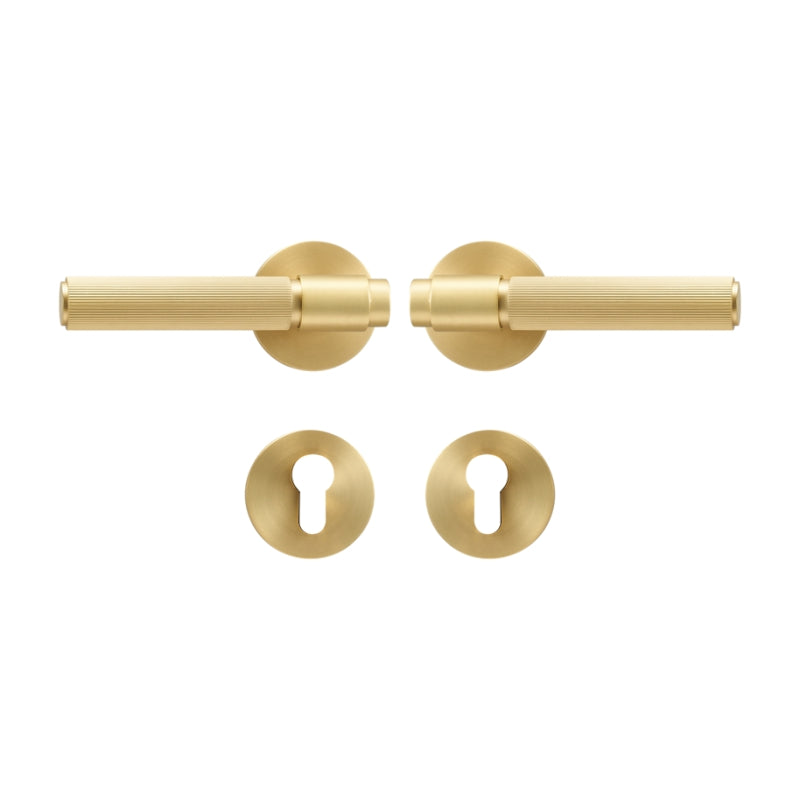 Dooroom Brass Door Lock Set Modern Stripe Shiny Gold Interior Bedroom Bathroom Double Wood Door Lever Dummy Privacy Passage DOOROOM