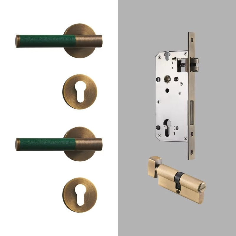 Dooroom Brass Leather Door Lock Set Modern Italian Style Interior Bedroom Bathroom Double Wood Door Lever Set Dummy Handle DOOROOM