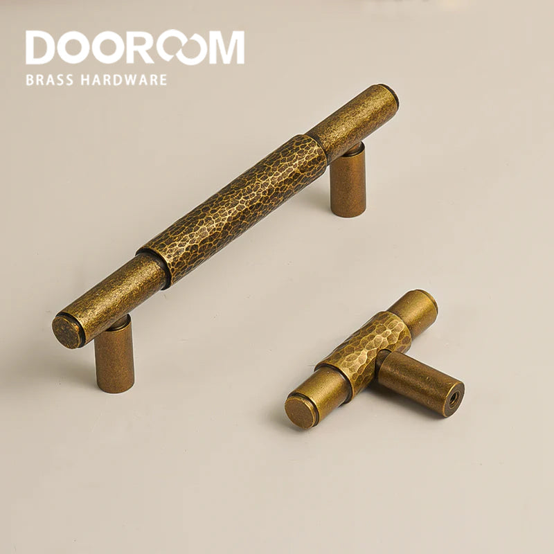 Dooroom Brass Pull Furniture Handles Modern Hammered Yellow Bronze Higher Quality Cupboard Wardrobe Dresser Drawer Cabinet Knobs DOOROOM