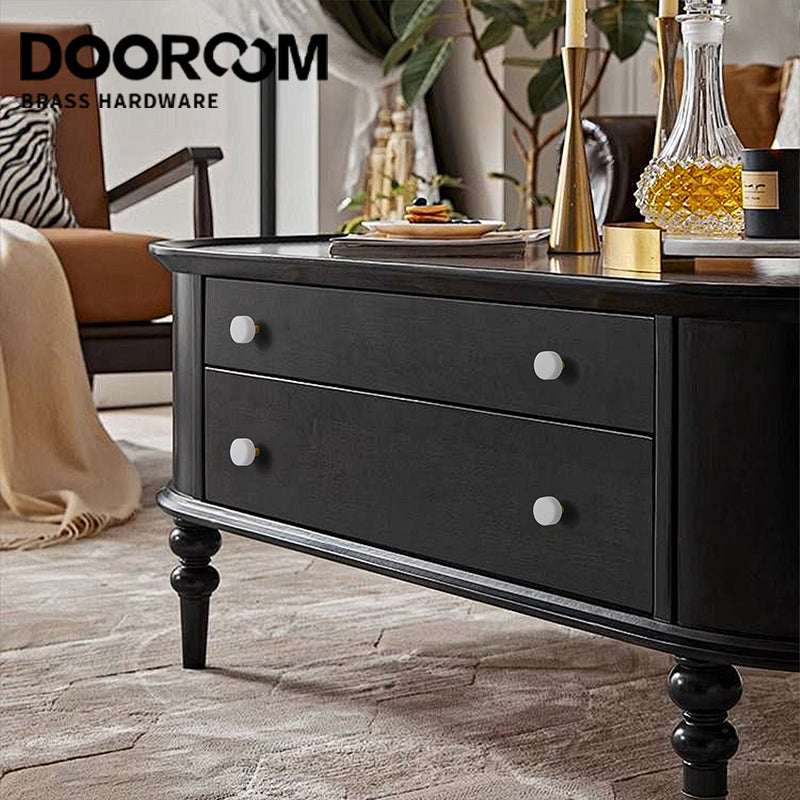 Dooroom Brass Marble Crystal Stone Furniture Handles White Green Long Round Pulls Cupboard Wardrobe Dresser Drawer Cabinet Knobs DOOROOM