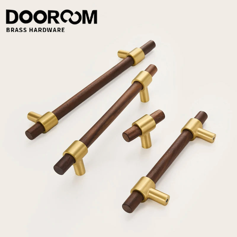 Dooroom Brass Walnut Solid Wood Furniture Handles Closet Wardrobe Cupboard Dresser Nordic Drawer Knob Armario Modern Hardware DOOROOM