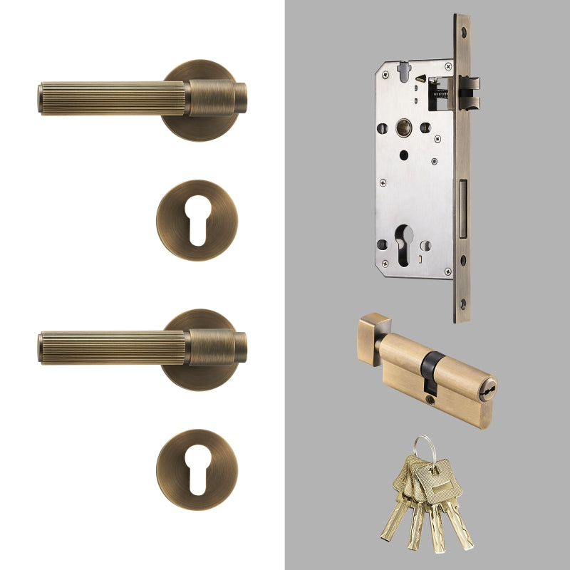 Dooroom Brass Door Lock Set Modern Stripe Shiny Gold Interior Bedroom Bathroom Double Wood Door Lever Dummy Privacy Passage DOOROOM