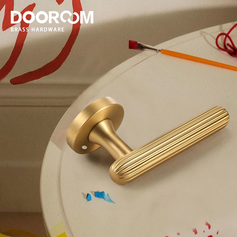 Dooroom Brass Door Lock Set Modern Simple European Interiror Bedroom Bathroom Double Wood Door Lever Set Dummy Handle Knob DOOROOM