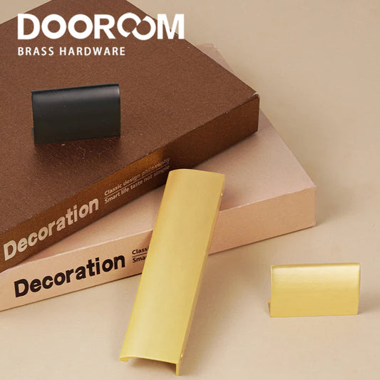 Dooroom Solid Brass Cabinet Drawer Cabinet Door Handle Comfortable Rounded Edge Lip Pull Extended Length Brushed Brass DOOROOM