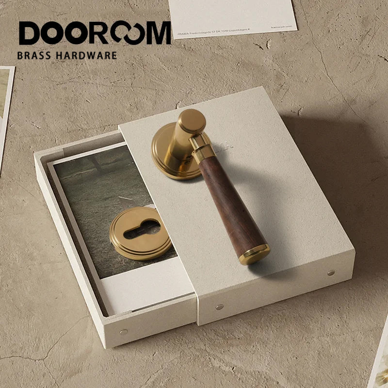Dooroom Brass Door Lock Set Modern Walnut Wood Simplicity Trapezoid Light Luxury Wooden Door Handles Furniture Bedroom Door Lock DOOROOM