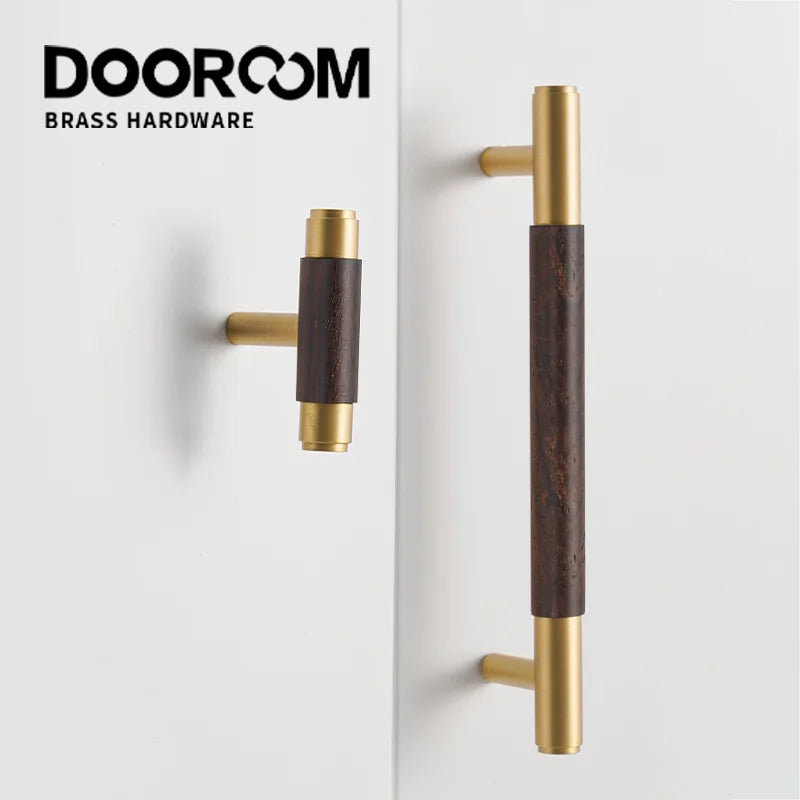 Dooroom Brass Black Walnut Furniture Handles Wardrobe Nordic Modern Simple Pull Cupboard Wardrobe Dresser Drawer Cabinet Knobs DOOROOM