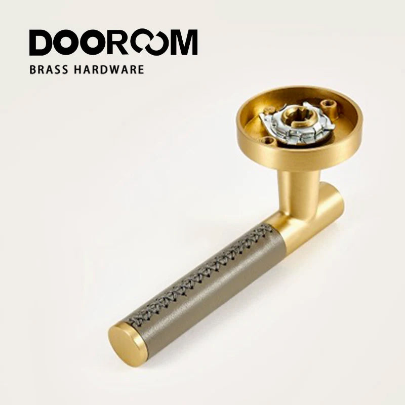Dooroom Brass Leather Door Lock Set Modern Italian Interior Modern Bedroom Bathroom Double Wood Door Lever Set Dummy Handle DOOROOM