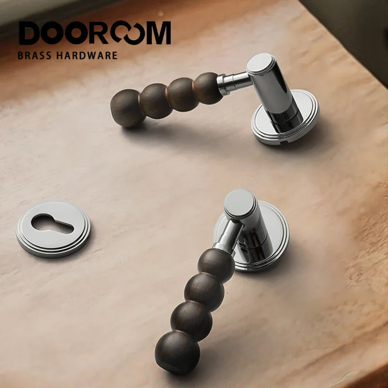 Dooroom Brass Walnut Door Lock Set Modern Walnut Wood Modern Furniture Room Door Handle Magnetic Mute Bathroom Bedroom Door Lock DOOROOM