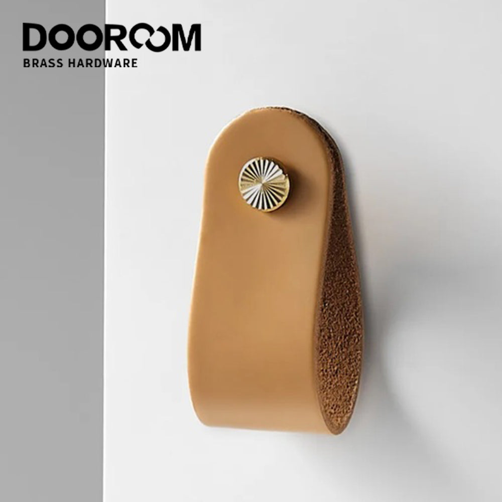 Dooroom Brass Furniture Handles Red Cow Leather Nordic DOOROOM