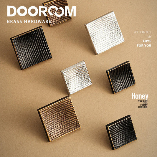 Dooroom New Simplicity Brass Furniture Handles Modern Square Cupboard Drawer Wardrobe Dresser Cabinet Knobs Wood Grain Pulls DOOROOM