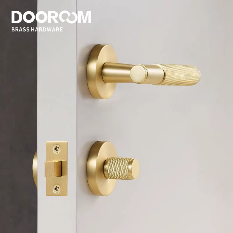 Dooroom brass knurled thumb turn key latch lever handle cylinder key escutcheon passage room lock DOOROOM