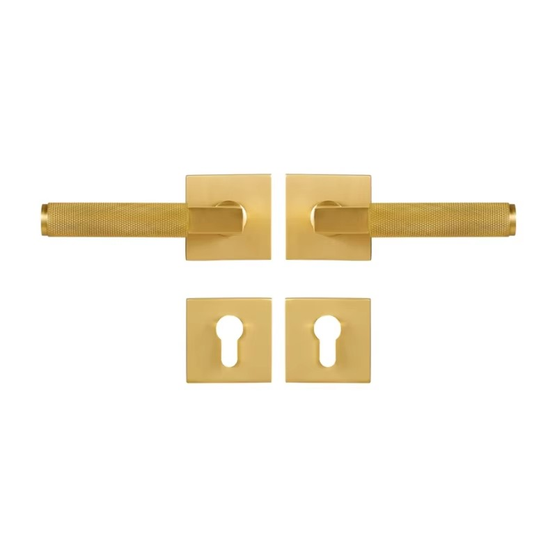 Dooroom Knurled Brass Door Lock Set Modern Interior Bedroom Bathroom Double Wood Door Lever Set Dummy Privacy Passage Lock DOOROOM