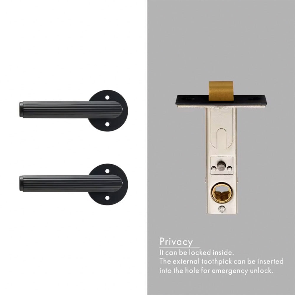 Dooroom Brass Door Lock Set Modern Stripe Matt Silver Interior Bedroom Bathroom Double Wood Door Lever Dummy Privacy Passage DOOROOM