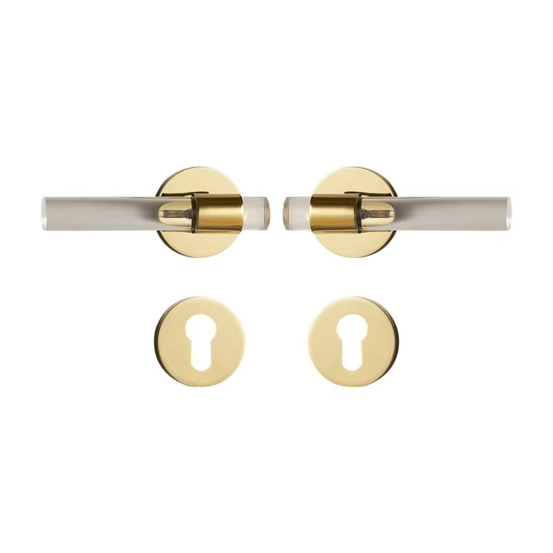 Dooroom Brass Acrylic Door Lock Set Modern Interior Bedroom Bathroom Double Wood Door Lever Set Dummy Privacy Passage Lock Set DOOROOM