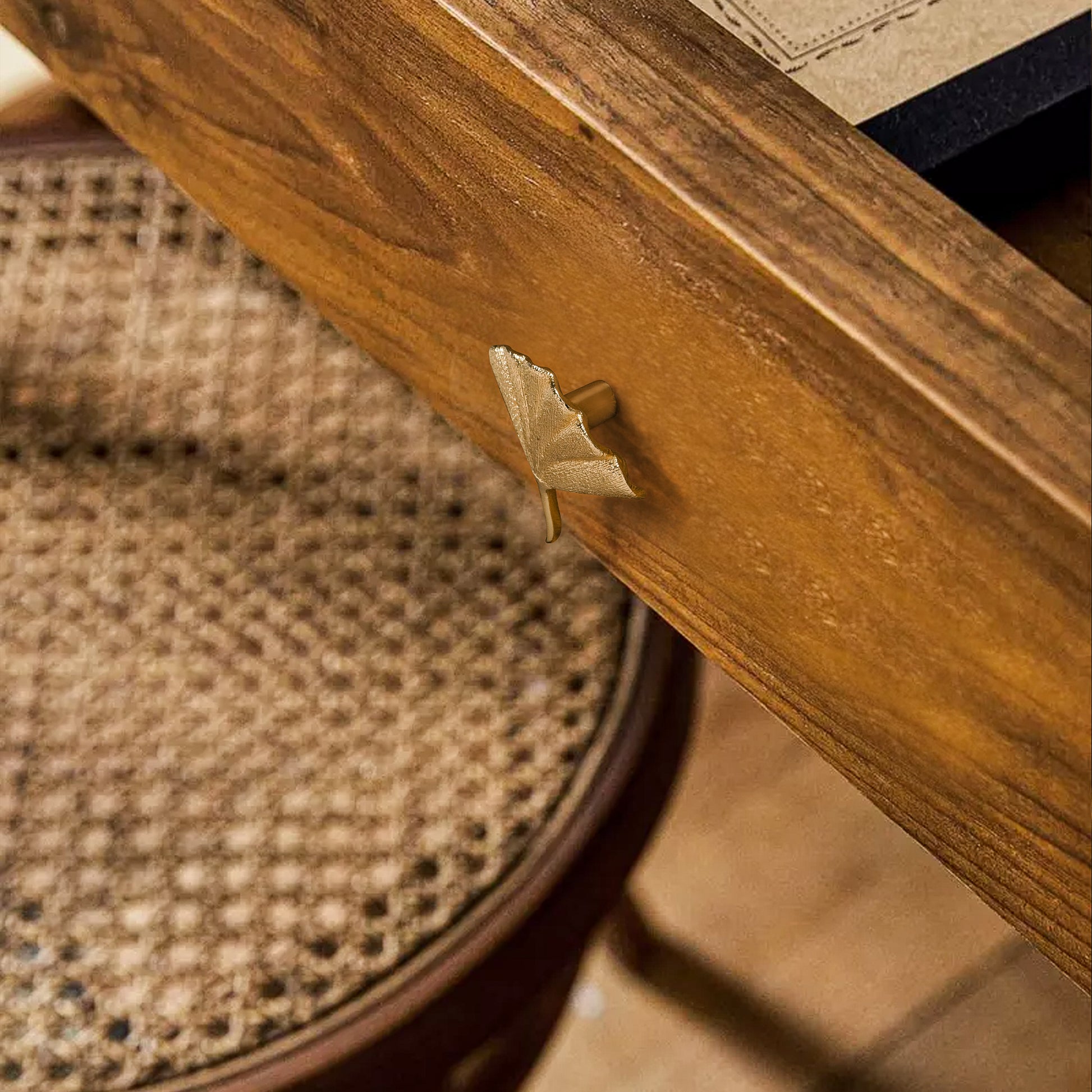Set of 2 Ginkgo Leaf Brass Decorative Door Handles DOOROOM