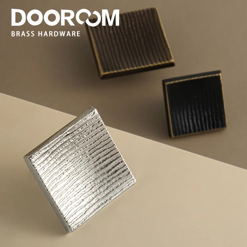 Dooroom New Simplicity Brass Furniture Handles Modern Square Cupboard Drawer Wardrobe Dresser Cabinet Knobs Wood Grain Pulls DOOROOM