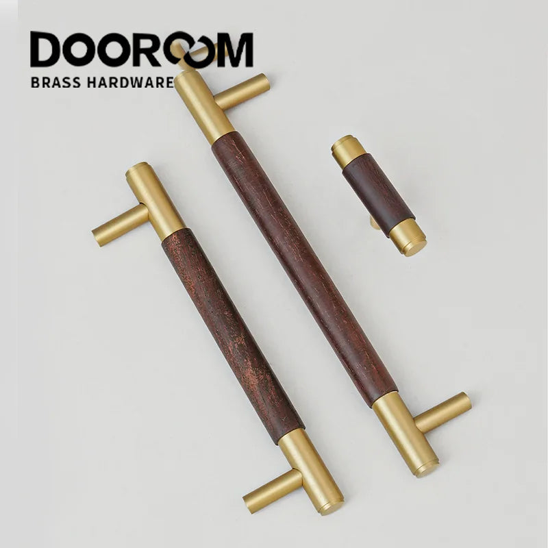 Dooroom Brass Black Walnut Furniture Handles Wardrobe Nordic Modern Simple Pull Cupboard Wardrobe Dresser Drawer Cabinet Knobs DOOROOM