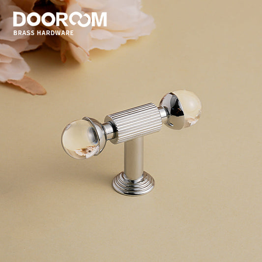 Dooroom Brass Furniture Handles Golden Cupboard Closet Cabinet Pulls T-Bar Acrylic Kitchen Modern Wardrobe Drawer Door Knobs DOOROOM