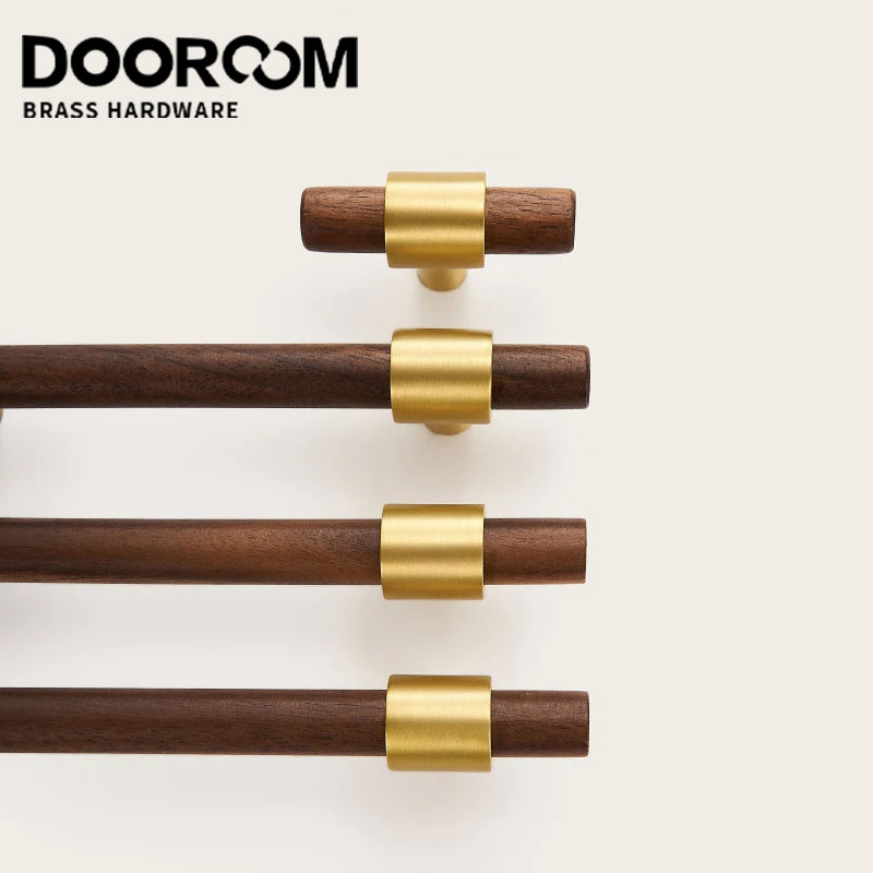 Dooroom Brass Walnut Solid Wood Furniture Handles Closet Wardrobe Cupboard Dresser Nordic Drawer Knob Armario Modern Hardware DOOROOM