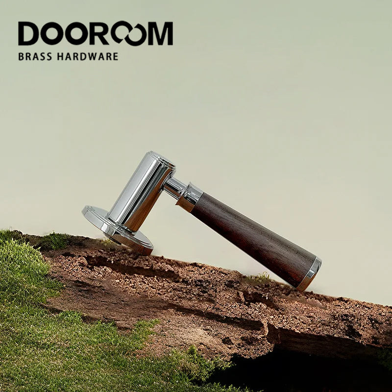 Dooroom Brass Door Lock Set Modern Walnut Wood Simplicity Trapezoid Light Luxury Wooden Door Handles Furniture Bedroom Door Lock DOOROOM