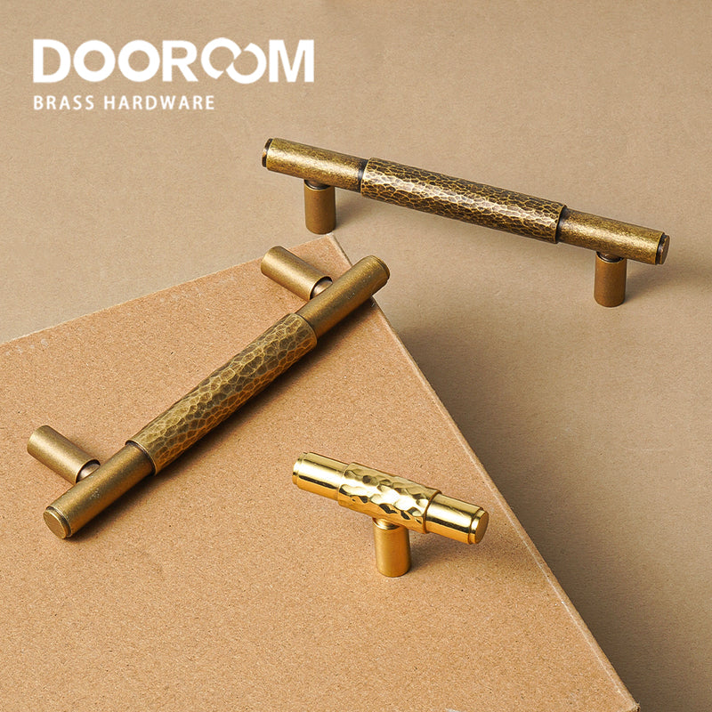 Dooroom Brass Pull Furniture Handles Modern Hammered Yellow Bronze Higher Quality Cupboard Wardrobe Dresser Drawer Cabinet Knobs DOOROOM