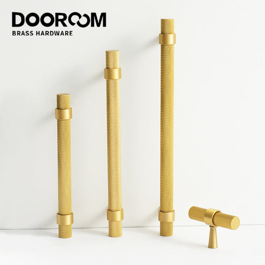 Dooroom Brass Knurled Furniture Handles Antique Brass Cupboard Wardrobe Dresser Shoe Box Drawer Cabinet T-bar Pulls DOOROOM