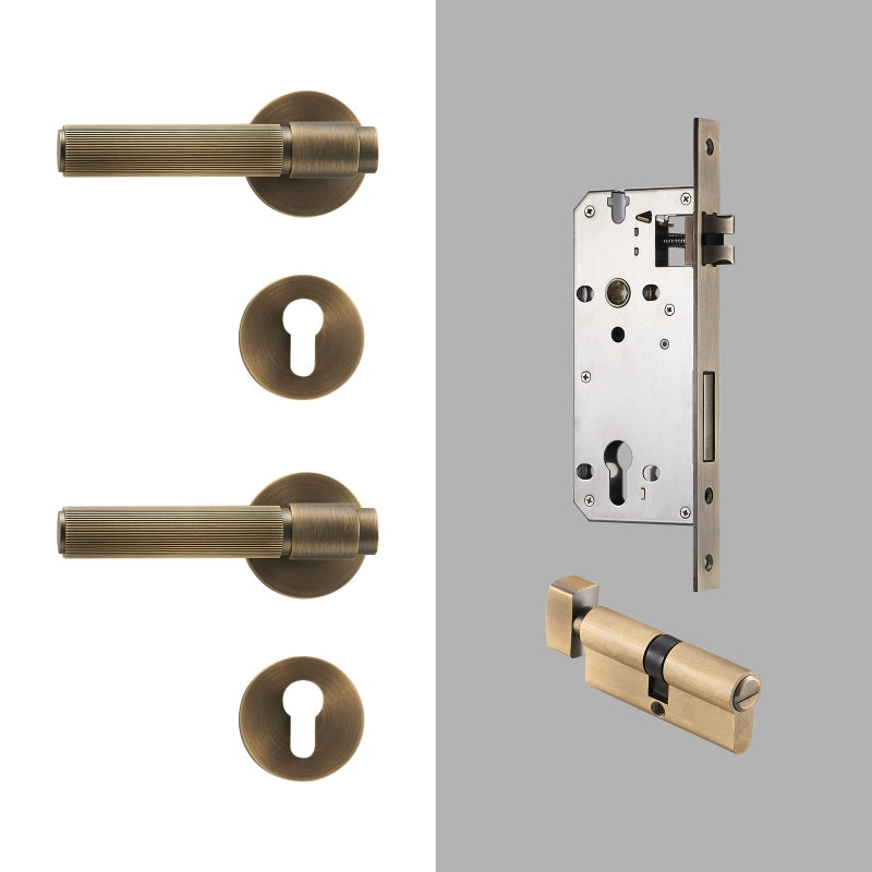 Dooroom Brass Door Lock Set Modern Stripe Shiny Gold Interior Bedroom Bathroom Double Wood Door Lever Dummy Privacy Passage DOOROOM