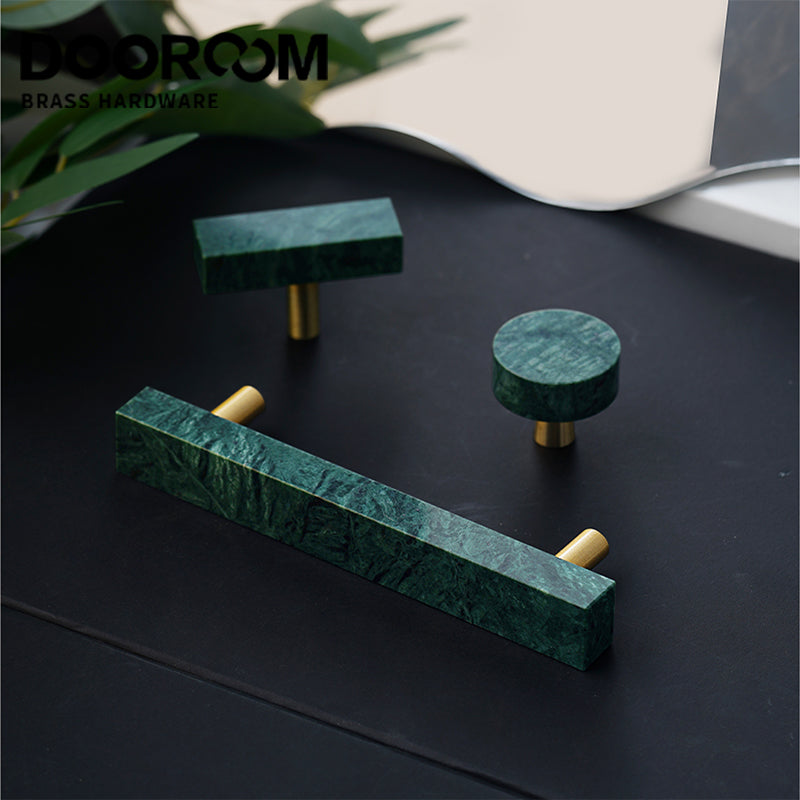 Dooroom Brass Marble Crystal Stone Furniture Handles White Green Long Round Pulls Cupboard Wardrobe Dresser Drawer Cabinet Knobs DOOROOM