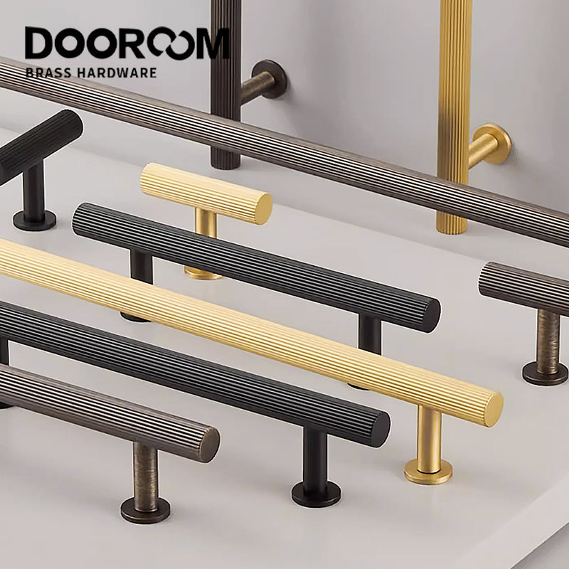 Dooroom Brass Linear Stripe Furniture Handles Antique Brass Cupboard Wardrobe Dresser Shoe Box Drawer Cabinet T-bar Pulls DOOROOM