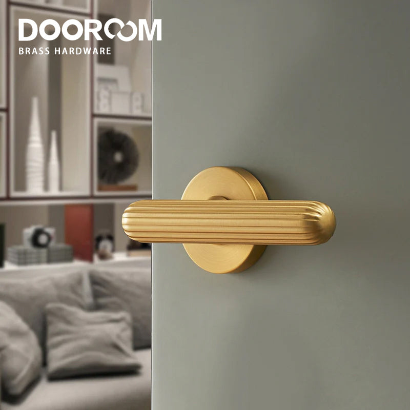 Dooroom Brass Door Lock Set Modern Simple European Interiror Bedroom Bathroom Double Wood Door Lever Set Dummy Handle Knob DOOROOM