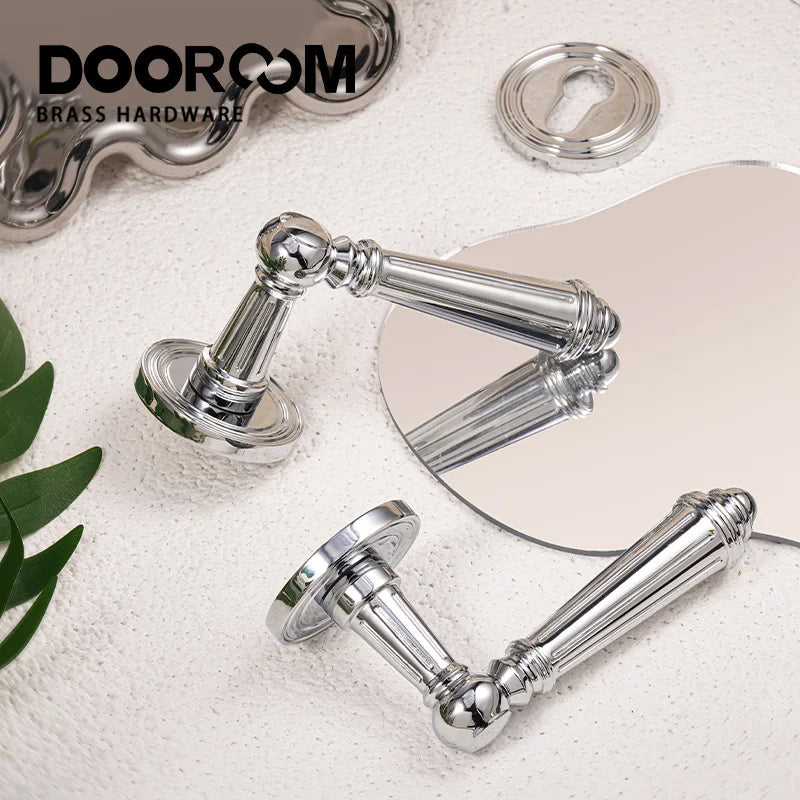 Dooroom Brass Door Lever Set Bright Silver French Retro Bedroom Gold Chrome New Classic Solid Wood Interior Lock Set Dummy Lock DOOROOM