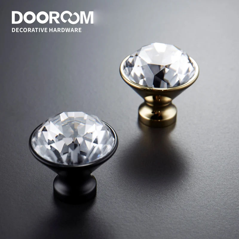 Dooroom Brass Furniture Handles Crystal Wardrobe Dresser Cupboard Cabinet Door Drawer Shoe Box Pulls European Light Luxury Knobs DOOROOM