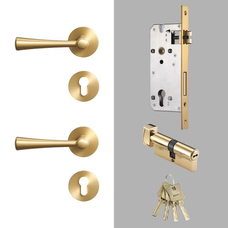 Dooroom Brass Door Lock Set Modern Light Luxury Interiror Bedroom Bathroom Double Wood Door Lever Set Dummy Handle Knob DOOROOM