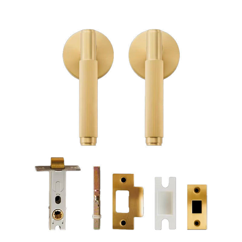Dooroom US Standard for 2-1/8" Hole Brass Privacy Passage Lock Set Stripe Lever Round Panel  Interior Door Closet Dummy Handle DOOROOM