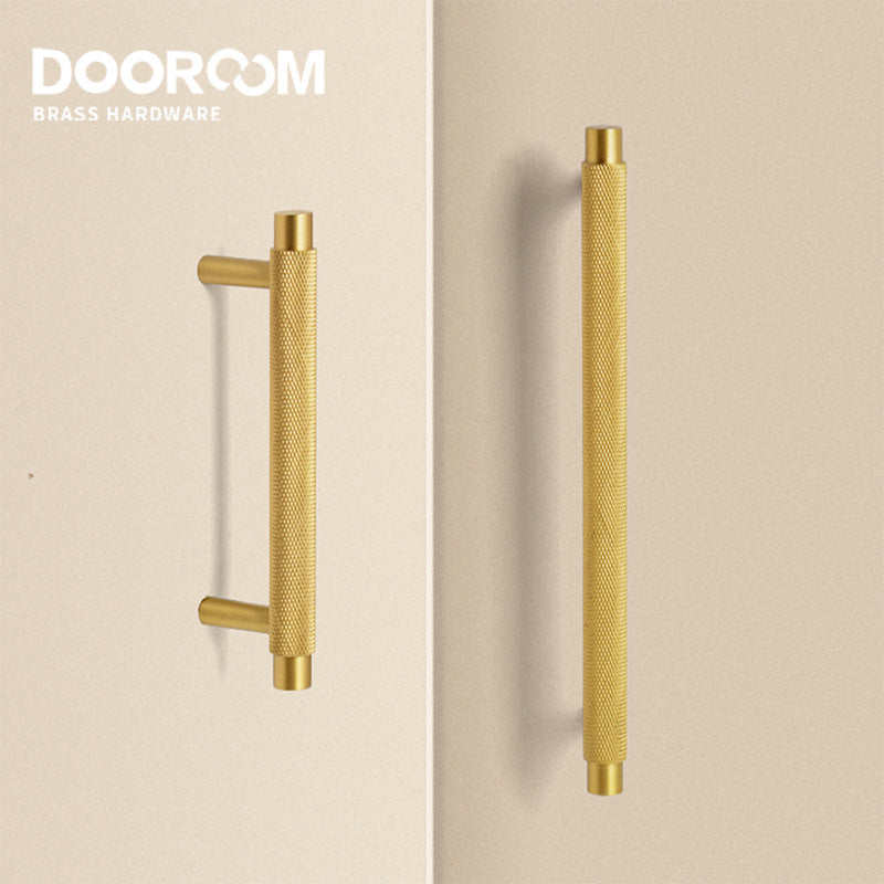 Dooroom Brass Furniture Handles Modern Knurled Antique Brass Cupboard Wardrobe Dresser Shoe Box Drawer Cabinet Knobs T-Bar DOOROOM