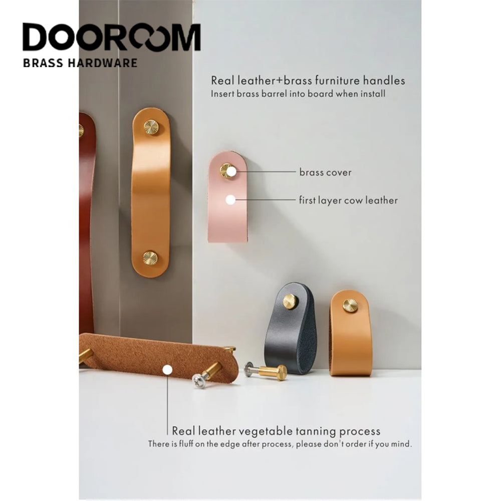 Dooroom Brass Furniture Handles Red Cow Leather Nordic DOOROOM