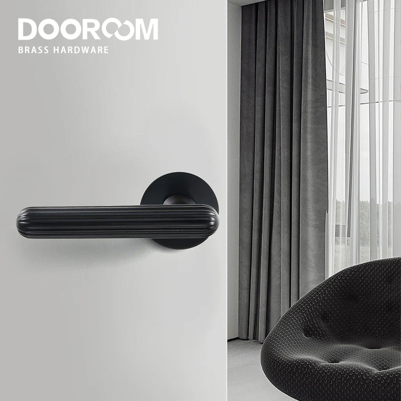 Dooroom Brass Door Lock Set Modern Simple European Interiror Bedroom Bathroom Double Wood Door Lever Set Dummy Handle Knob DOOROOM