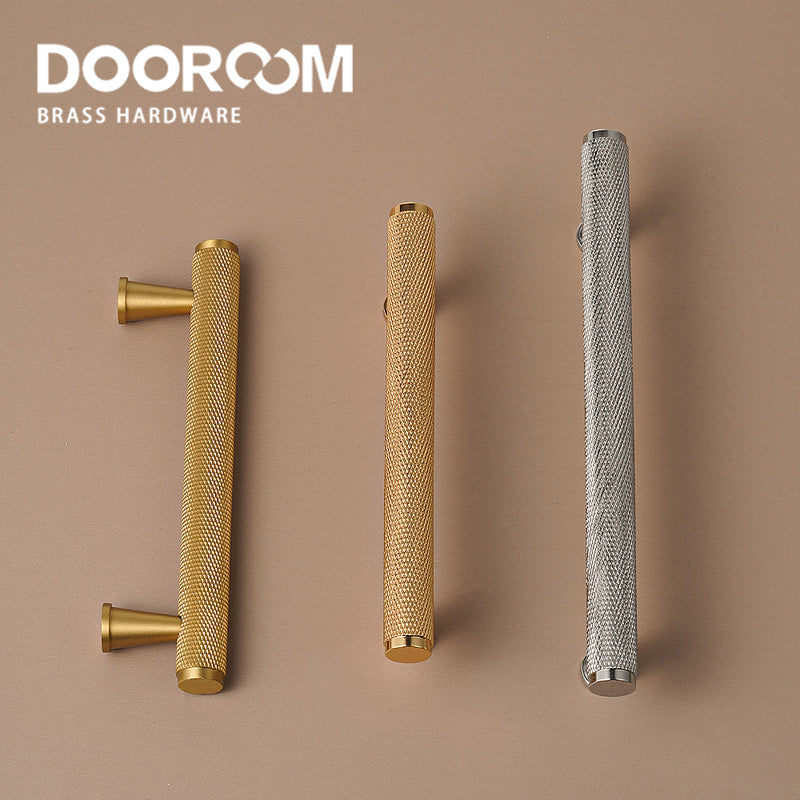 Dooroom Brass Knurled Devise Furniture Handles Gold Black Modern Wardrobe Cabinet Dresser Cupboard Drawer Pulls Knobs Bar DOOROOM