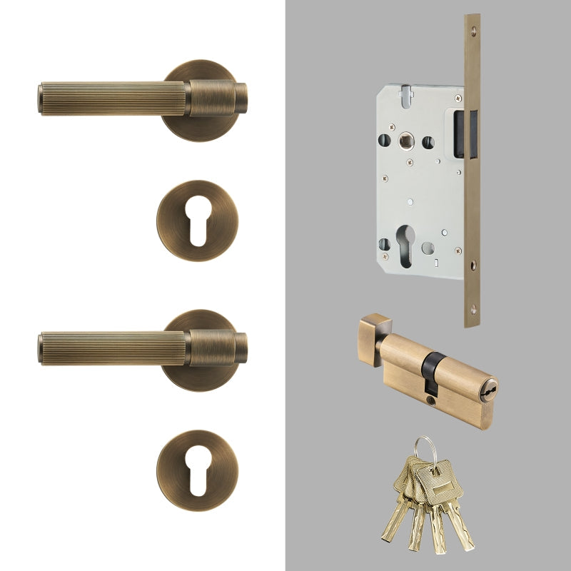 Dooroom Brass Door Lock Set Modern Stripe Shiny Gold Interior Bedroom Bathroom Double Wood Door Lever Dummy Privacy Passage DOOROOM