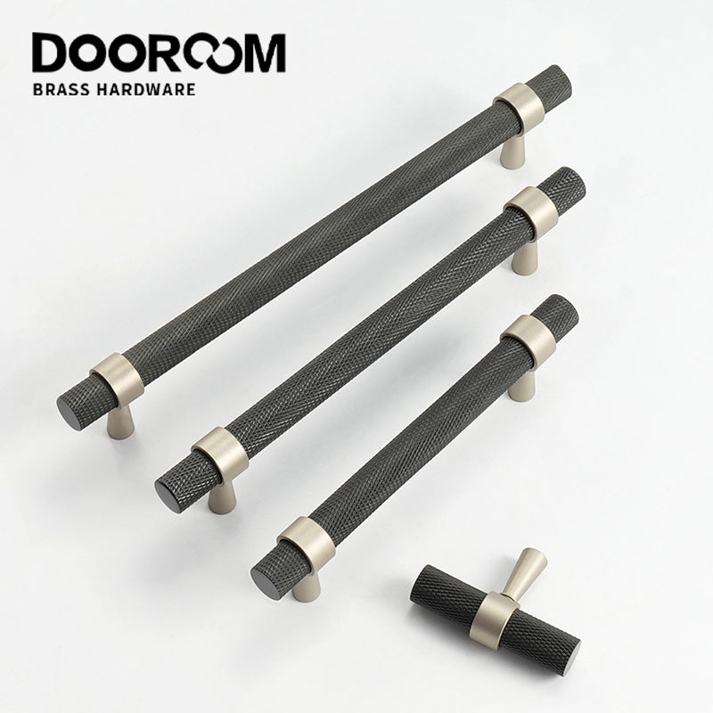 Dooroom Brass Knurled Furniture Handles Antique Brass Cupboard Wardrobe Dresser Shoe Box Drawer Cabinet T-bar Pulls DOOROOM