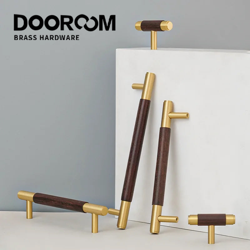 Dooroom Brass Black Walnut Furniture Handles Wardrobe Nordic Modern Simple Pull Cupboard Wardrobe Dresser Drawer Cabinet Knobs DOOROOM