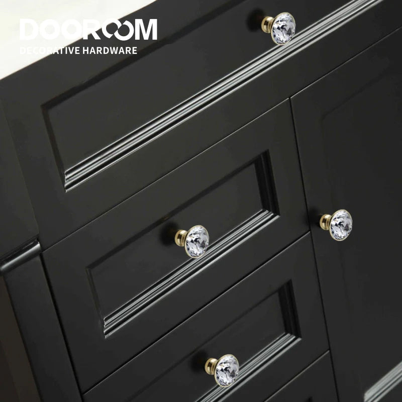 Dooroom Brass Furniture Handles Crystal Wardrobe Dresser Cupboard Cabinet Door Drawer Shoe Box Pulls European Light Luxury Knobs DOOROOM