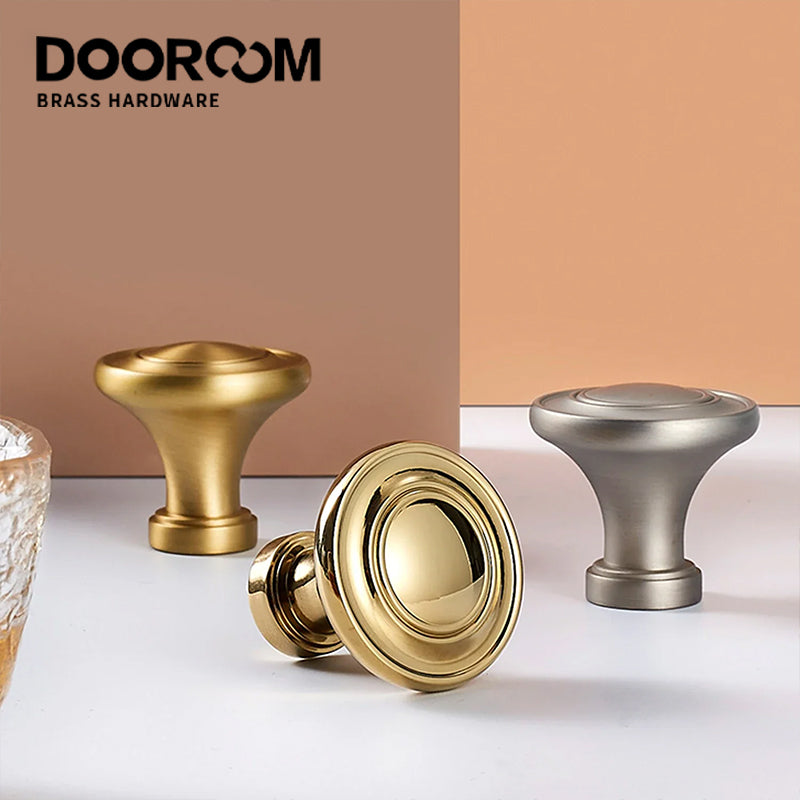 Dooroom Solid Brass Handle Simple Wardrobe Cabinet Round Drawer Knob European Mushroom Type Porcelain Bling Single Hole Handle DOOROOM