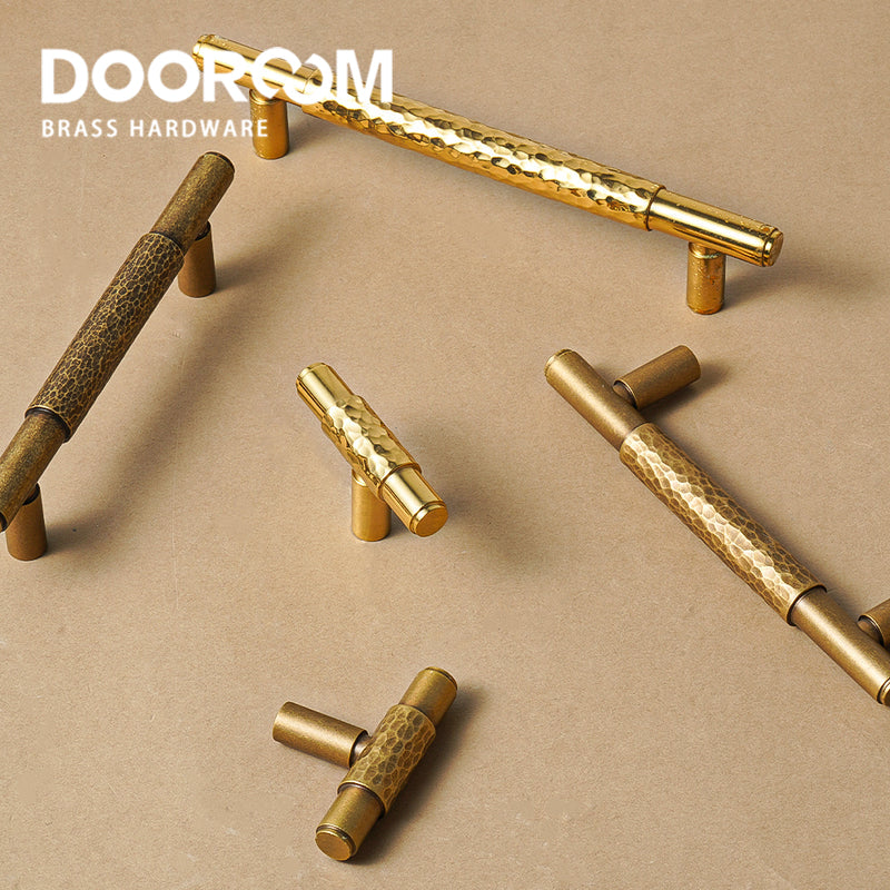 Dooroom Brass Pull Furniture Handles Modern Hammered Yellow Bronze Higher Quality Cupboard Wardrobe Dresser Drawer Cabinet Knobs DOOROOM